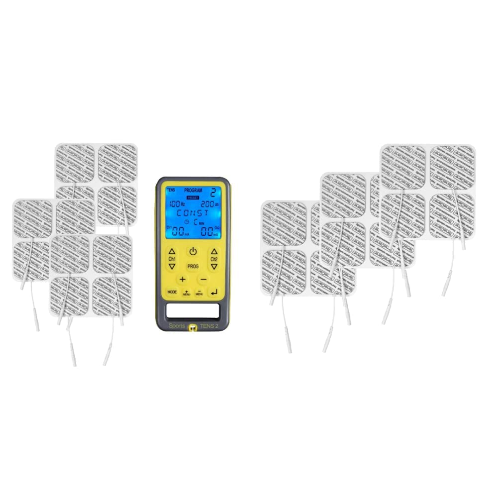 Tenscare Sports Tens 2+ Paquete de 12 Electrodos - Dispositivo de electroestimulación con Masaje & E-CM5050V - 12 electrodos para Electroestimulador Tens, 50x50 mm