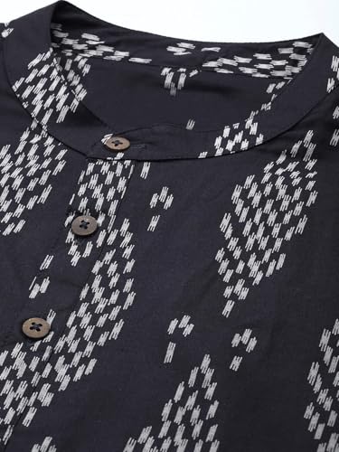 Image of Zombom Men's Cotton Polyester Blend Solid Regular Fit Full Sleeve Printed Short Kurta | Ethnic, Lightweight Summer Kurta for Daily & Occasion Use | Men's Trendy Short Kurta