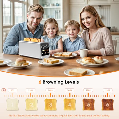 Image of Long Slot Toaster 4 Slice with Touchscreen, 2-Slot Extra Wide 1.5 Inch