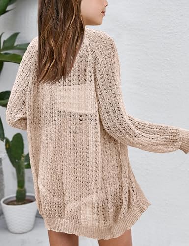 Girl's Lightweight Cardigan Summer Crochet Long Sleeve Soft Boho Cardigans Beach Cover UP2
