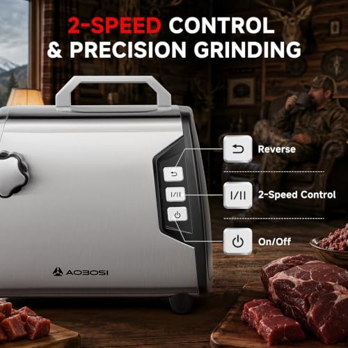 Image of AAOBOSI #12 Meat Grinder Heavy Duty, 3000W Electric Meat Grinder for Hunting with All-Metal Gearbox & Reverse Function, Built-in Storage Box, All-Stainless Body for Deer Wild Game Processing