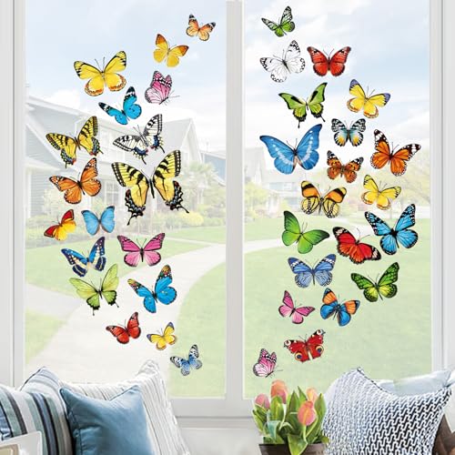 decalmile 38 pcs Butterflies Window Clings Double Sided Spring Summer Butterfly Window Decals Anti-Collision Glass Window Doors Window Stickers