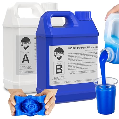 BBDINO Silicone Mold Making Kit 30A, Mold-Making Silicon Rubber 1 Gallon/10 Lbs/160 Oz Liquid Silicon for Molds Making, 1:1 by Volume, Ideal for Silicone, Resins, Soap, Concrete, Wax Molding