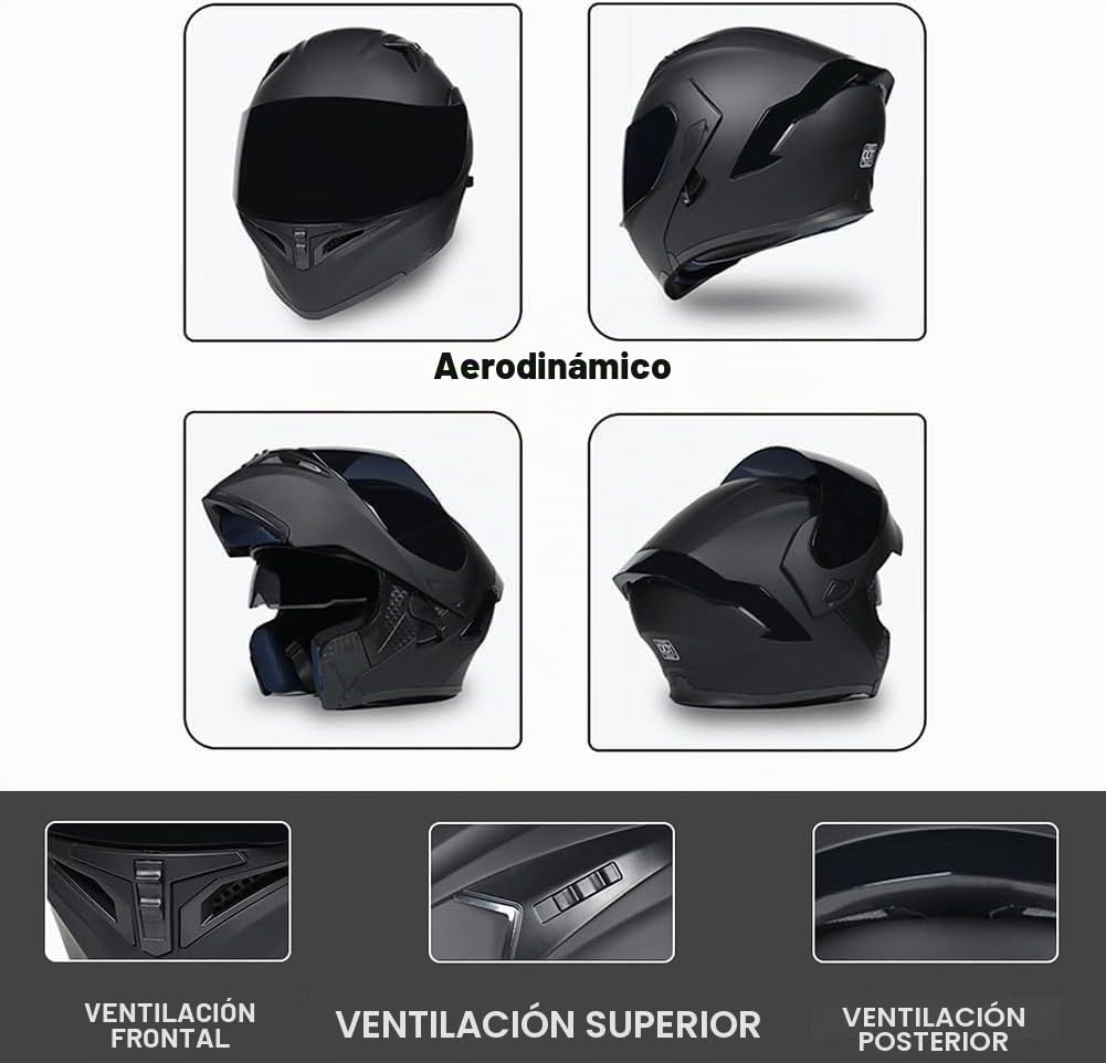 Casco de Moto Modular con Bluetooth, Integral, abatible, con Doble Visera, con Altavoz y micrófono duales, homologado por Dot/ECE, para Adultos, Hombres y Mujeres (Tallas M a XXL) I,L=59-60CM