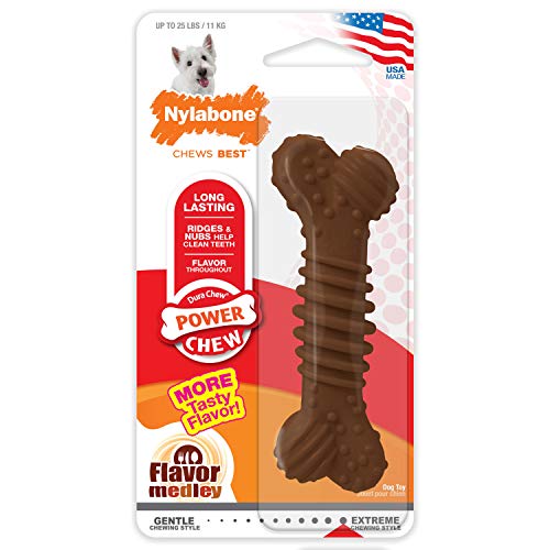 Nylabone Textured Dental Bone Power Chew Toy for Dogs, Dog Toys for Aggressive Chewers, Flavor Medley Flavor, Small - Up to 25 Ibs, 1 Count