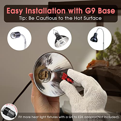 Image of Briignite G9 Infrared Heat Lamp Bulbs for Reptile, Mini Reptile Light, Dimmable Night Red UVA Reptile Heat Lamp, 2 Pin Base Mini Heat Bulbs 50W, Bearded Dragon Turtle Lizard, 6 Pack