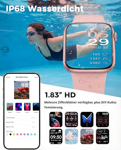 Smartwatch Damen Herren, 1.83" HD Fitnessuhr & Fitness Tracker mit Schrittzähler/Blutdruckmessung/Pulsuhren/Telefonfunktion, Schlaftracker… – Ansicht 7