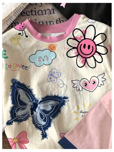 SweatyRocks Girl's 3 Pack Cute Letter Graphic T Shirt Crewneck Short Sleeve Summer Casual Tee Shirt4