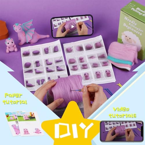Image of Needle Felting Kit - DIY Dragon Plush Toy Making Supplies, 2 Sizes with Tools & Wool (Beginner-Friendly Craft Kit)