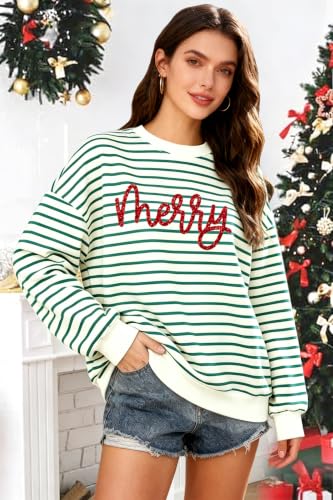 Christmas Sweatshirts For Women Merry Sequin Glitter Patch Striped Pullover - image 2