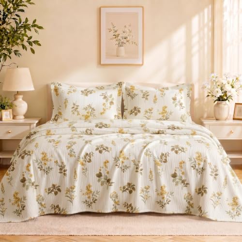 Image of SANMARINO Cloud Cotton 210 TC King Size Bedsheet with 2 Pillow Covers | Ultra Soft & Breathable | Floral Design Bedding Set | Hotel-Quality Comfort for a Luxurious Sleep | 270 x 250 cm | Sage Mist