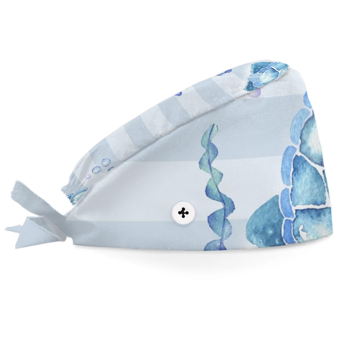 Mularoka Striped Watercolor Turtle Working Caps with Button Sweatband Comfortable Adjustable Bouffant Hats Work Hat for Women Men