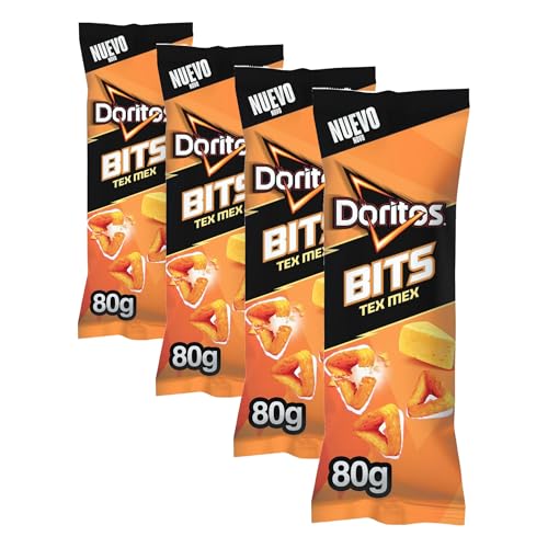Doritos Bits Tex Mex Snack crujiente sabor queso, Bolsa individual para picar, 80g (Paquete de 4)