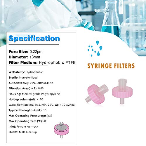 Image of Hydrophobic PTFE Syringe Filters 【Non-sterilized 】Diameter 13mm Pore Size 0.22μm for Industrial /Gas Filtration [Pack of 100pcs] by Allpure Biotechnology (PTFE-13mm-0.22μm)