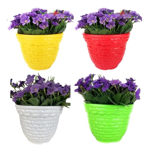 Image of Go Hooked Plastic Planter Pots Set of 4 | Multicolor Flower Pots Perfect for Home, Office & Garden Decor | Amaze Small Pot 8 Inch for Indoor & Outdoor Plants | Durable, Lightweight & Modern Design
