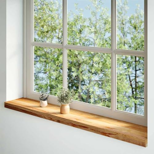 Fasba Fensterbank Eiche Massivholz, unbehandelte Oberfläche 120x20x2 cm, für Fensterdekoration und Wohnaccessoires