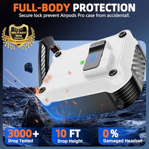 Image of Pohgelan Compatible with AirPods Pro 2nd /1st Case (White) | Carbon Fiber Texture,Magnetic Automatic Lock with Cleaning Kit,Compatible with Magsafe