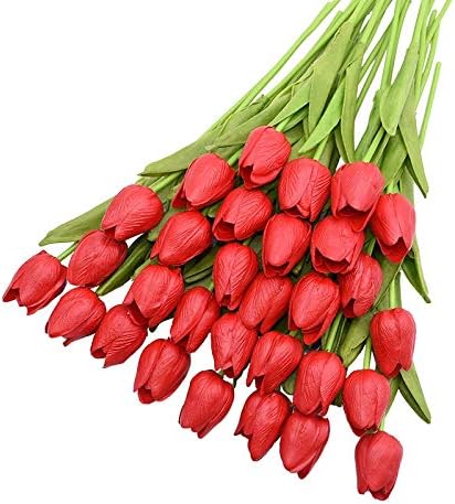 Amazon 造花 31pcs ロットチューリップ造花puカーラの偽物の花本当のタッチの花のためのホームパーティーの装飾の好意 アートフラワー Color Red 造花 オンライン通販