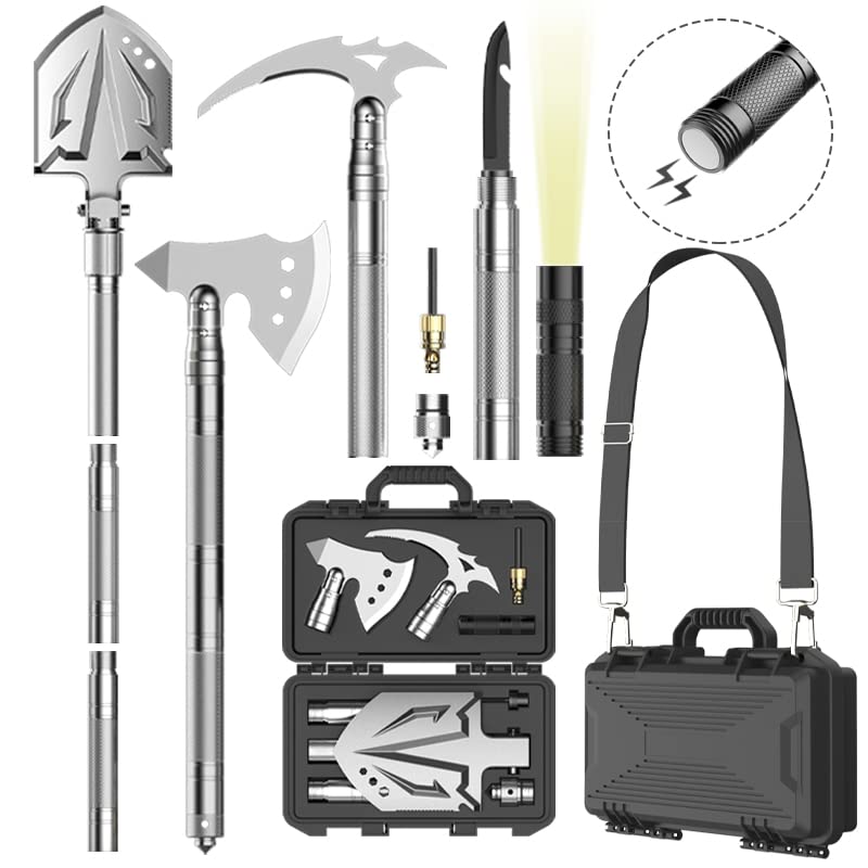 YANTOO Survival Shovel Axe Multitool, Fixm Folding Shovel Hatchet Survival Tool Camping Tool Kit with Storage Bag, Great for Outdoors, Camping, Hiking and Car Emergency