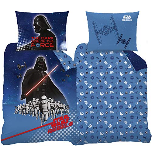 Beronage Parure de lit pour enfant en linon renforcé avec fermeture Éclair Motif Star Wars Menace Noir/bleu