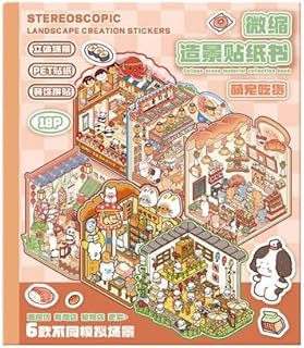 3D Cartoon Sticker Activity Book for Kids – 18 Sheets | Includes 6 Scene Cards &amp; 12 PET Sticker Sheets | DIY Cartoon Colla...