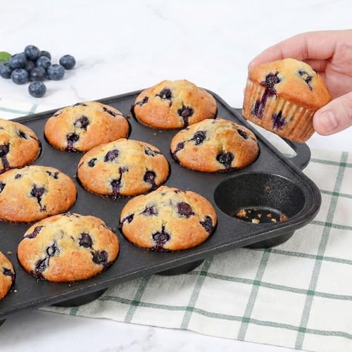 Image of Flavehc 2pack Cast Iron Muffin Pans for Baking 12 Cup Regular Size Cupcake Pan with Handle Pre-Seasoned Muffin Pans Molds