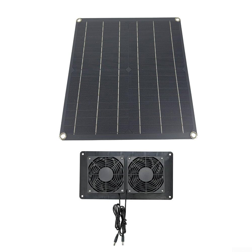 Ventola di scarico solare doppia da 25 W per circolazione dell'aria esterna con design resistente alle intemperie IP65 per capannoni da giardino, serre e camper