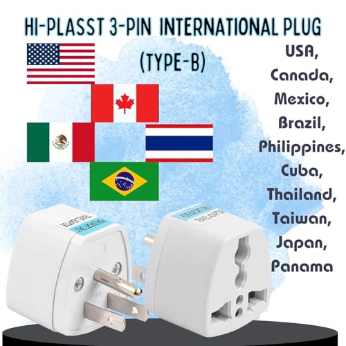 Image of Type-B USA Converter Plug (Pack of 3) India to Canada Travel Adapter for USA, Canada, Mexico, Brazil, Philippines, Cuba, Thailand, Taiwan, Japan, Panama 3pin Plug