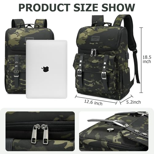 Image of YALUNDISI Vintage Backpack Travel Laptop Backpack with usb Charging Port for Women & Men College Backpack Fits 15.6 Inch Laptop Camouflage Green