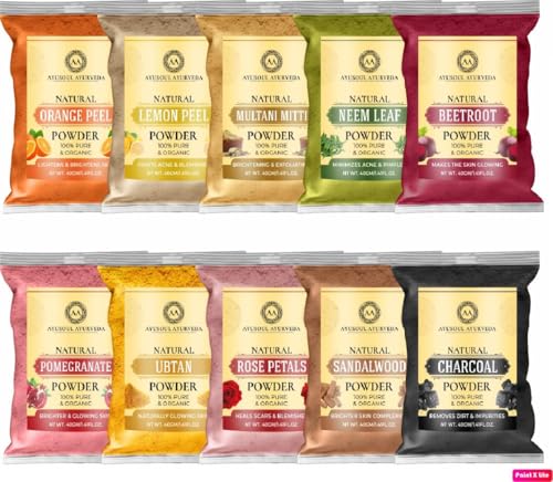 Image of Ayusoul Ayurveda Natural Face Pack Powder for Glowing Skin | Herbal Ayurvedic Face Mask Powder for Deep Cleansing, Tan Removal, Skin Brightening & Nourishment | Suitable for Men & Women - Pack of 10
