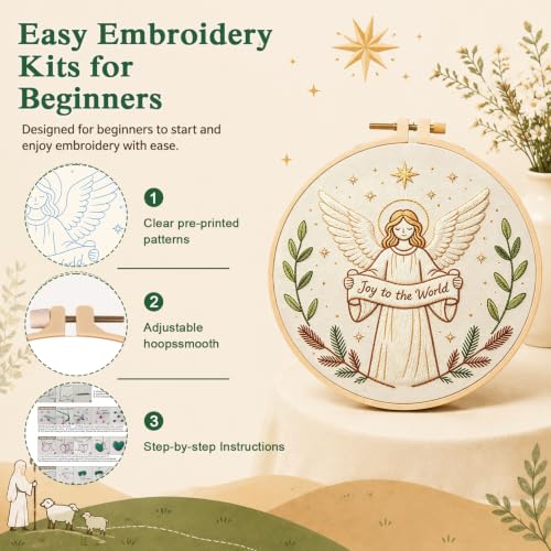 Image of Louise Maelys 3 Set Christmas Embroidery Kit for Beginners, Faith DIY Craft