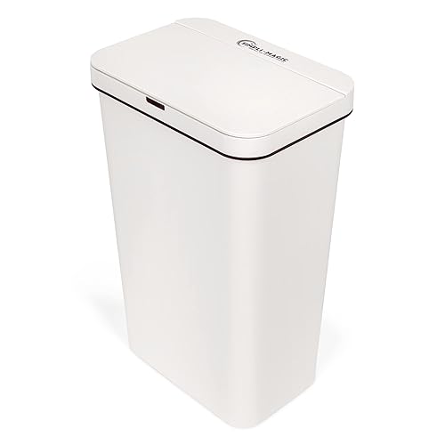 SIMPLI-MAGIC 79502 Cubo de basura rectangular con sensor sin contacto de 13 galones, perfecto para el hogar, cocina, oficina, color blanco