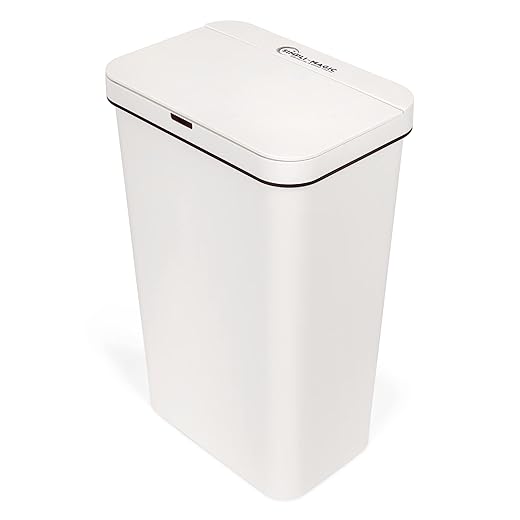 SIMPLI-MAGIC 79502 13 Gallon Touchless Sensor Trash Can, Rectangle Garbage Bin, Perfect for Home, Kitchen, Office, White