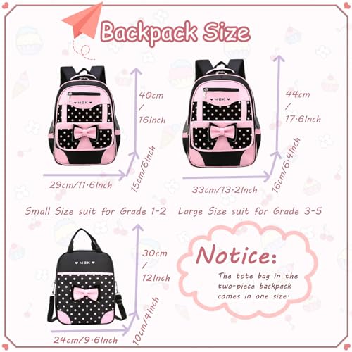VIDOSCLA School Bags for Girls,2Pcs Bowknot Students Backpack,Elementary Princess Bookbag Sets for School2