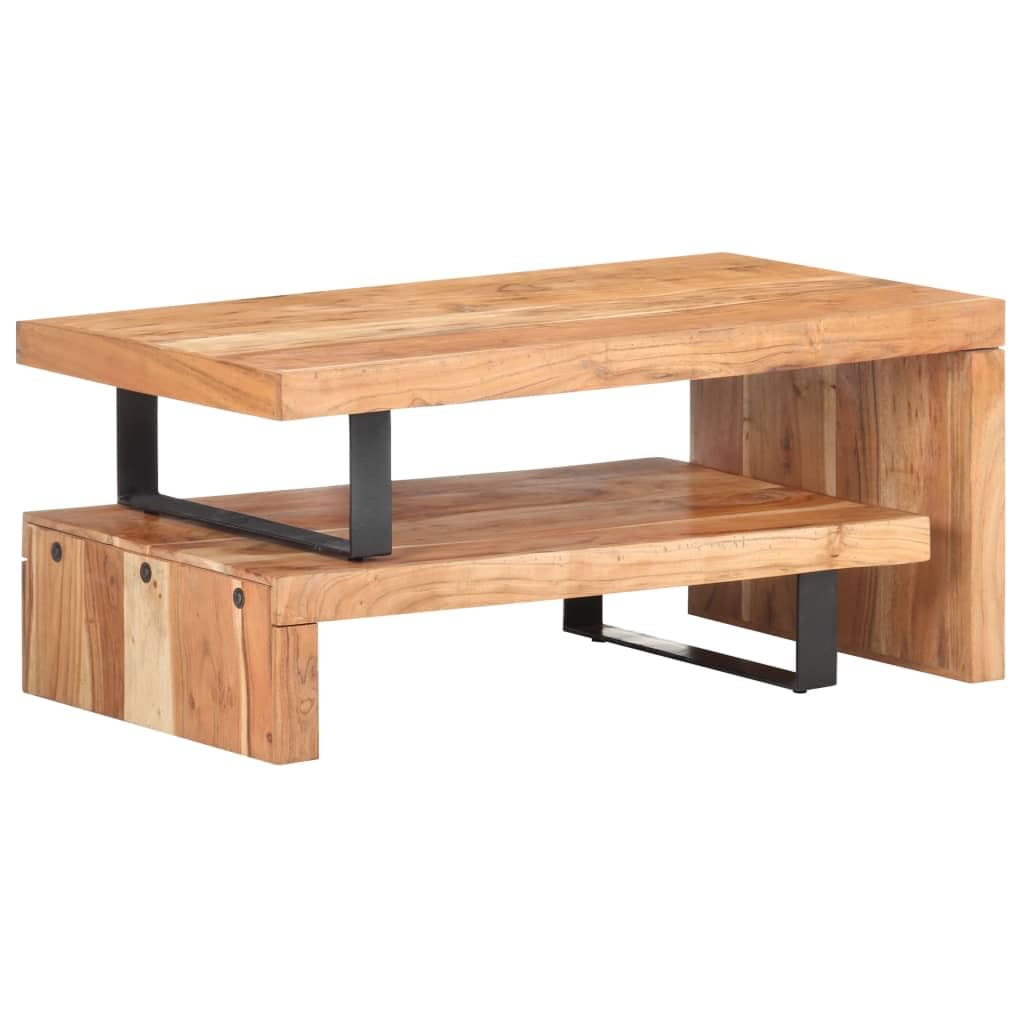 Juego de mesa de café de madera maciza de acacia, 90 x 50 x 40 cm y 80 x 50 x 20 cm, moderna, 2 mesitas auxiliares para salón, oficina, balcón, etc