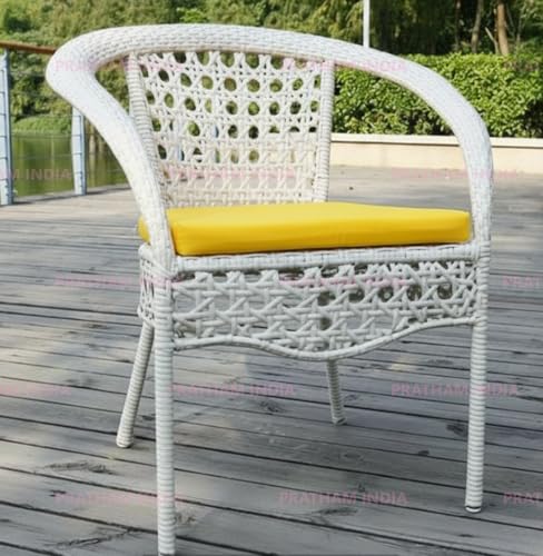 Image of India Outdoor Indoor Patio Furniture Sets Rattan Chair Patio Set Conversation Set Poolside Lawn Chairs Swingarea Balcony Outdoor Garden Furniture Chair (White with Yellow Cushion)