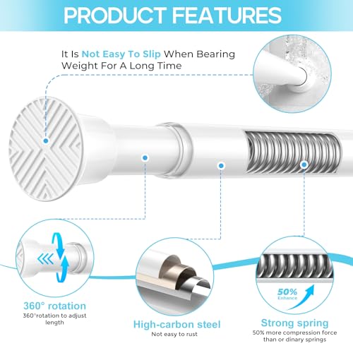 Image of Spring Tension Curtain Rod 18-36 inch, Adjustable Expandable Tension Curtain Rod No Drilling, Tension rods for Window Doorway Kitchen Curtain, White