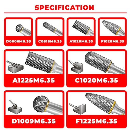 Image of Tungsten Carbide Burr Set 1 /4 inch Shank 8PC Double Cut Rotary Cutting Burrs Die Grinder Bits for Steel and Wood Working, Grinding, Carving, and Engraving