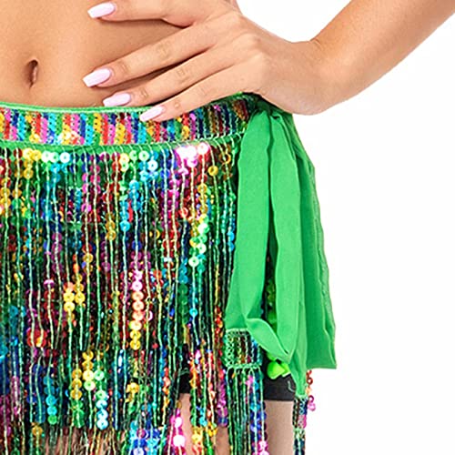 UGPLM Cachecol de Dança do Ventre Curto com Borla Roupa Rave Brilhante Versátil Moda de Lantejoulas