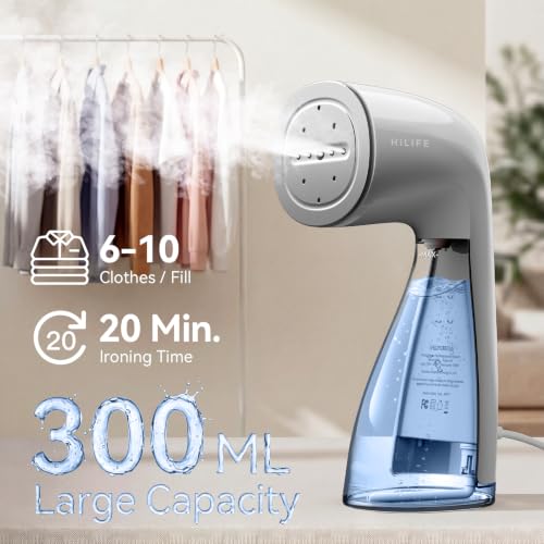 Image of HiLIFE Steamer for Clothes, Portable Handheld Design, 240ml Big Capacity, 700W, Strong Penetrating Steam, Removes Wrinkle, for Home, Office and Travel(ONLY FOR 120V) (Grey)