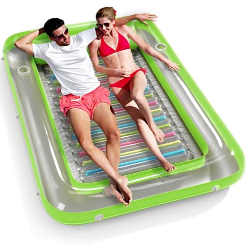 Image of Inflatable Tanning Pool Lounger Float - Jasonwell 4 in 1 Sun Tan Tub Sunbathing Pool Lounge Raft Floatie Toys Water Filled Tanning Bed Mat Pad for Adult Blow Up Kiddie Pools Kids Ball Pit (LG,XL)