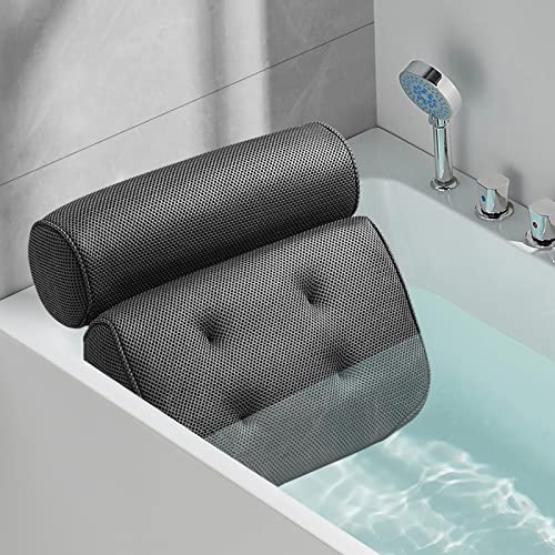 Bath Pillow, Non-Slip Bathtub Pillow With 6 Strong Suction Cups, Ergonomic Bath Pillows For Tub Support Back, Neck, Soft 4D Bath Tub Pillow Headrest For Bath, Machine Washable Black Bath Tub Pillow #TOP6