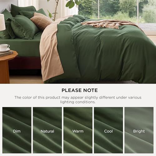Image of Bedsure Duvet Cover with Fitted Sheet King - 6 Pieces, Deep Pocket, Hotel Luxury Soft Double Brushed Bedding Set, 1 Duvet Cover, 1 Fitted Sheet, 2 Pillow Shams, 2 Pillowcases, NO Comforter, Green