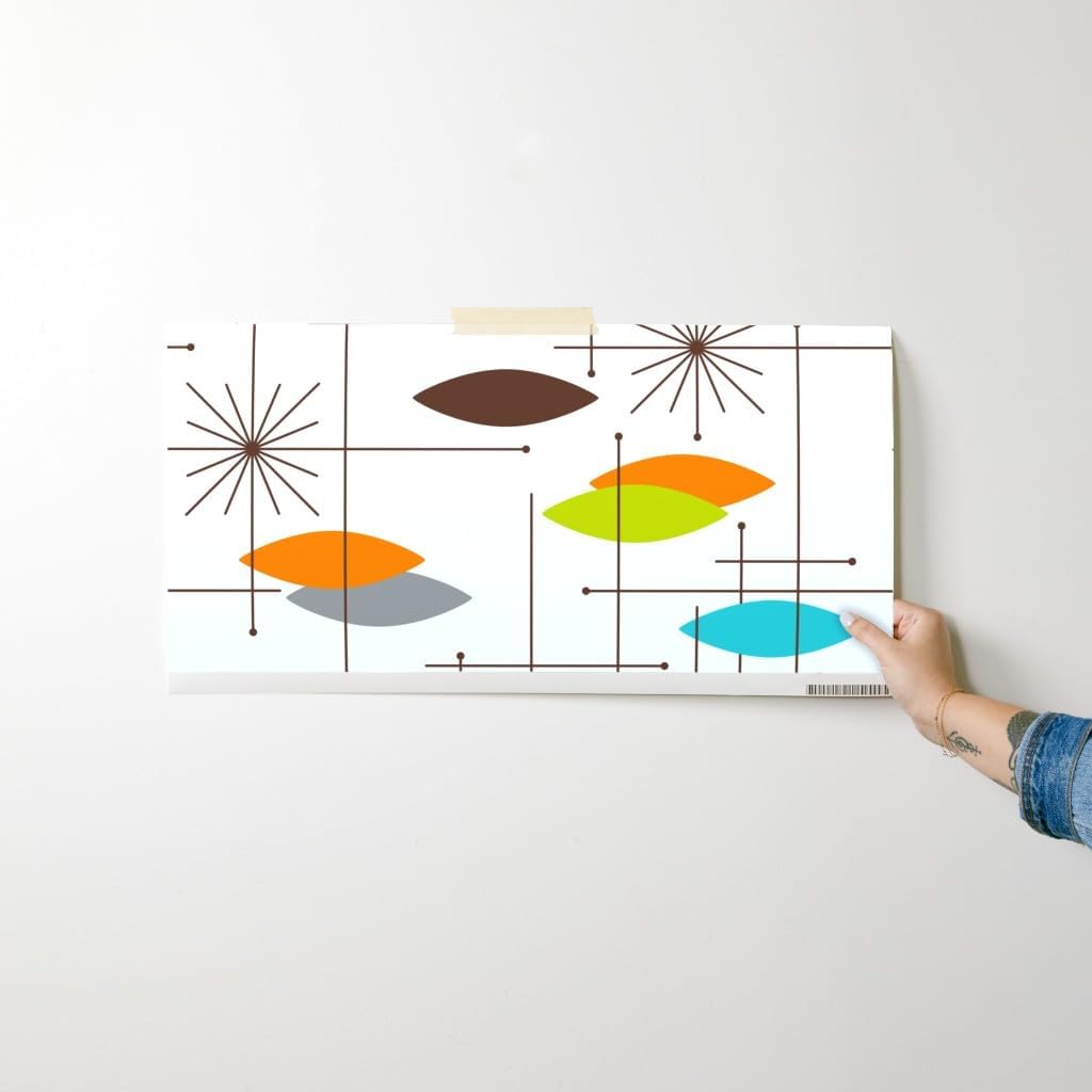 Spoonflower Peel & Stick Wallpaper Swatch - Mid Century Modern, Orbs, Large Scale, Starburst, Atomic, MCM, Retro, Space Age, Brown, Burnt Custom Removable Wallpaper
