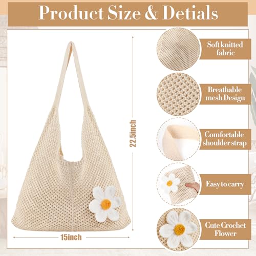 Image of Aliceset 2 Pack Crochet Mesh Beach Tote Bag with Letter Patch Pocket Summer Beach Tote Bohemian Straw Transparent Bag
