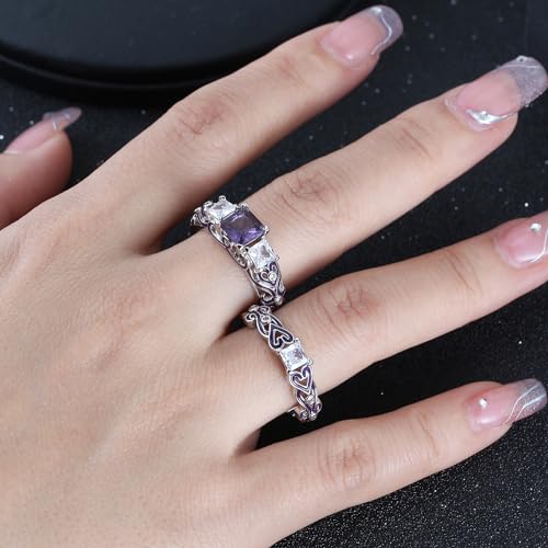 Cherri Wedding Ring Set for Women by Ginger Lyne | Purple Princess Cut Engagement Ring with Matching Wedding Band Cubic Zirconia Promise or Bridal Set3