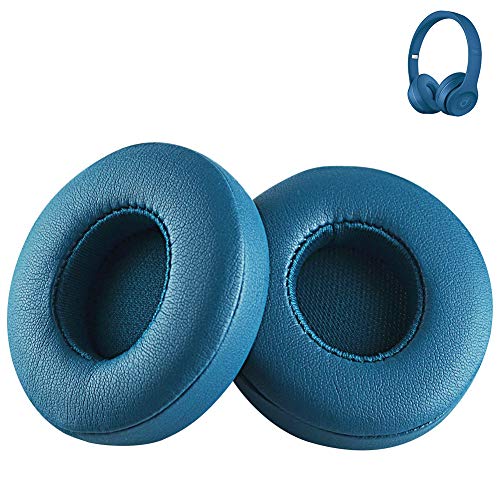 Solo 2/Solo 3 Coussinets d'oreille de rechange en cuir protéiné à mémoire de forme pour casque Beats by Dr Solo3 Wireless Solo2 Wired/Wireless A1796/B0518/B0534 (Bleu)