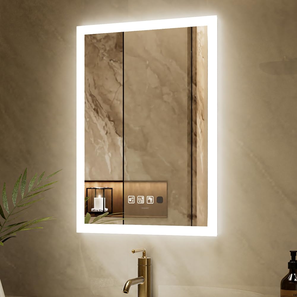 Specchio bagno con luce 60x80 cm, Bigzzia Specchio bagno led, 3 Temperature Colore, Dimmerabile, Antifog, Funzione Memoria, IP44 Specchio-Bagno-LED, Orizzontale/Verticale