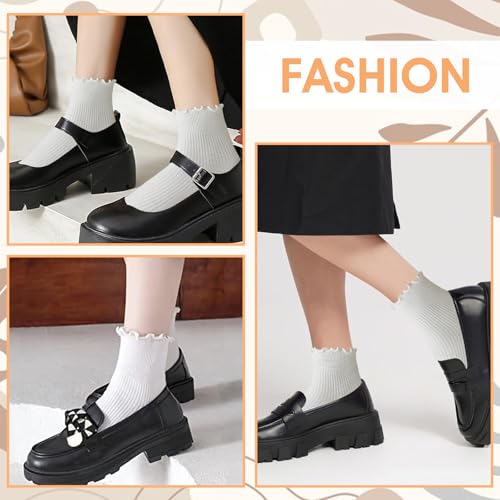 Image of 3 Pcs Ankle Soft Frilly Socks for Girls,White Ruffle Sock for Girls Ruffle Socks for Women Suitable for Casual, Comfort Breathable