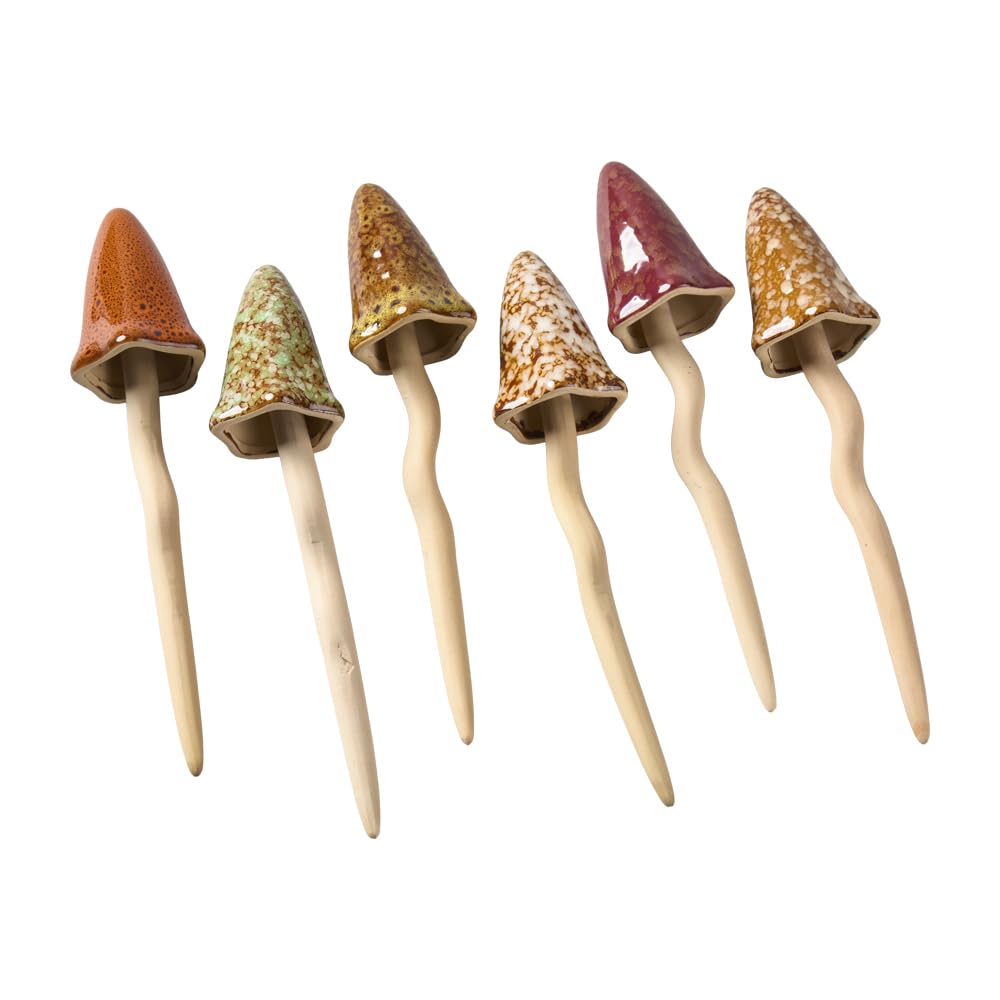 Klocke Premium Keramik Pilze zum Stecken – Wetterfeste Gartenstecker mit schwingendem Wackelkopf auf Feder – Dekopilze für Garten, Herbst & Floristik (Braun, 12 Stück - ⌀ 5,5 cm Höhe 23 cm)